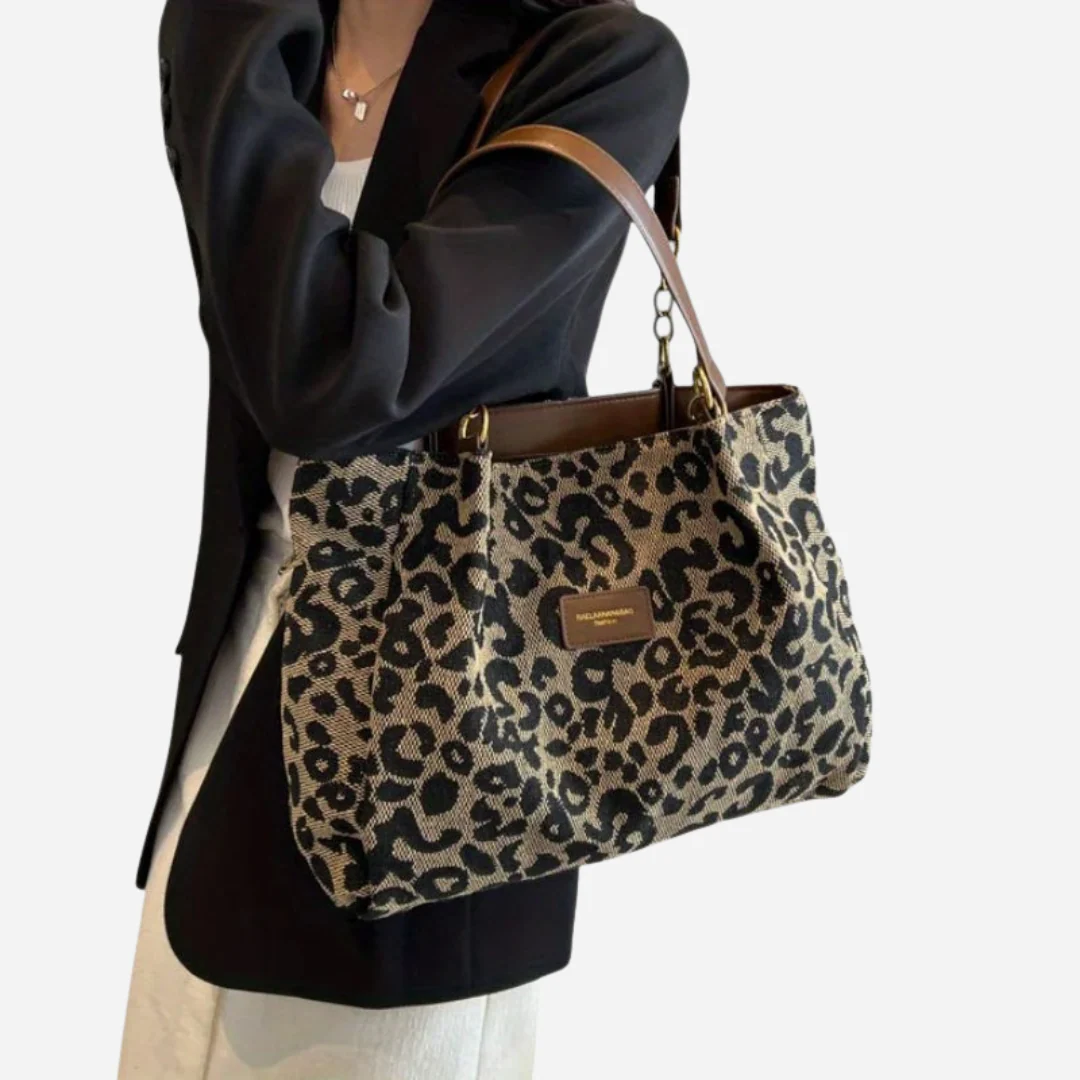 Impresionante bolsa de compras de lona con diseño de leopardo
