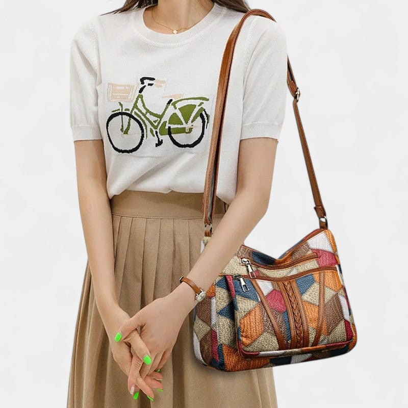 Bolso de Mano de Piel Estilo Mosaico