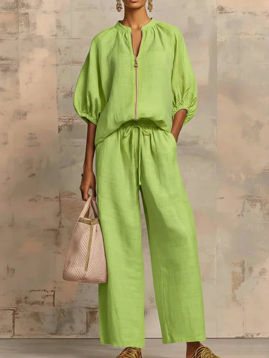 Alba - Conjunto de dos piezas: Camisa holgada y pantalón de corte ancho