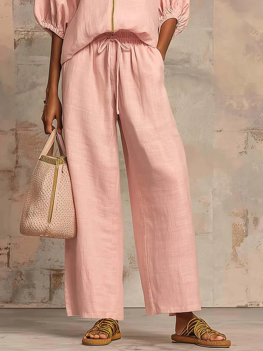 Alba - Conjunto de dos piezas: Camisa holgada y pantalón de corte ancho