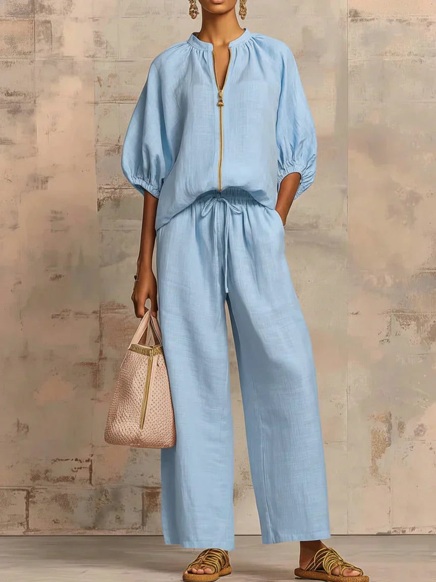 Alba - Conjunto de dos piezas: Camisa holgada y pantalón de corte ancho