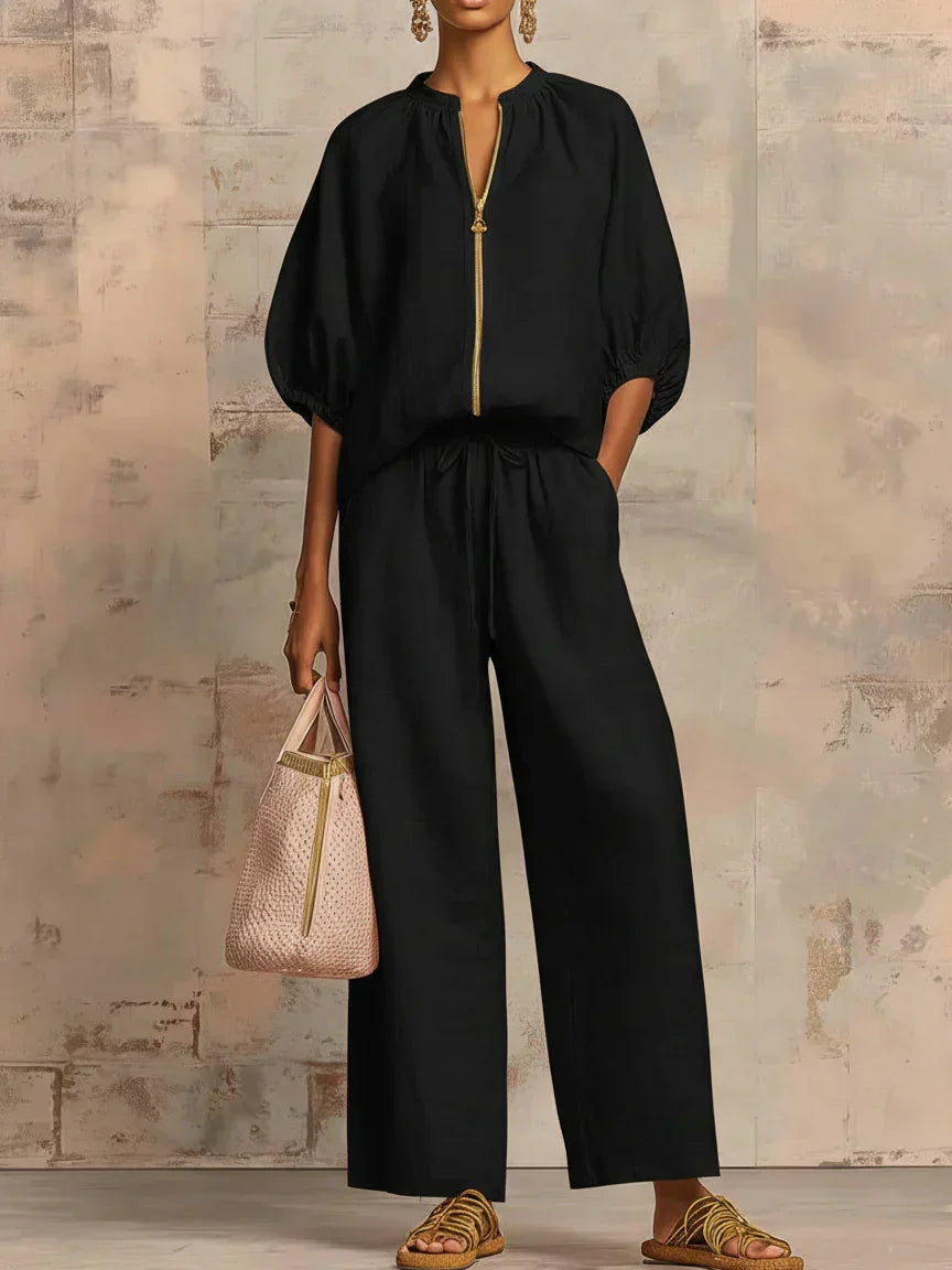 Alba - Conjunto de dos piezas: Camisa holgada y pantalón de corte ancho