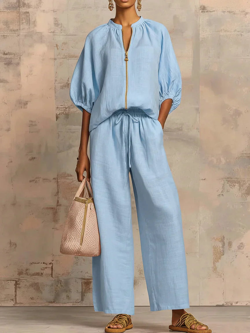 Alba - Conjunto de dos piezas: Camisa holgada y pantalón de corte ancho