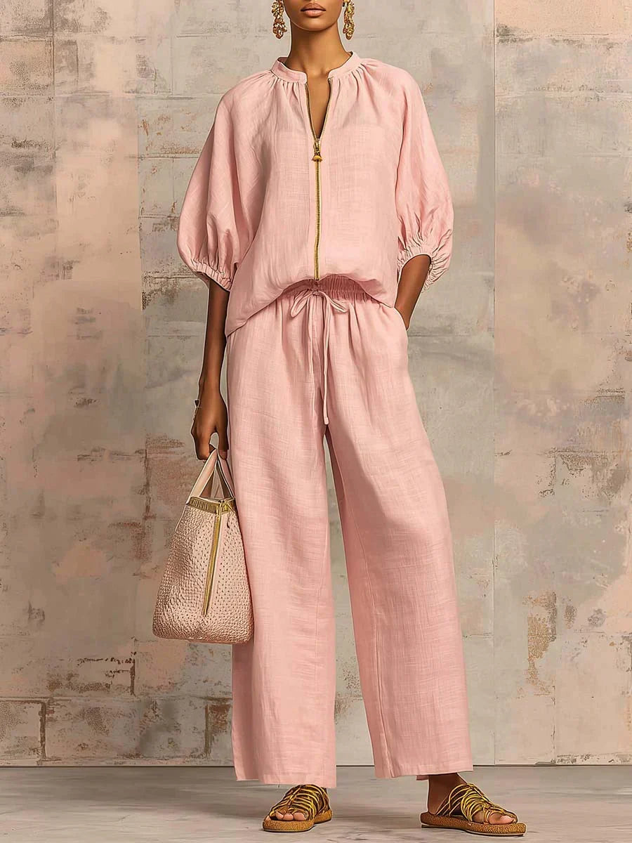 Alba - Conjunto de dos piezas: Camisa holgada y pantalón de corte ancho