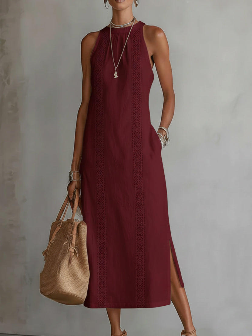 Jimena - Vestido midi de lino con cuello Mao