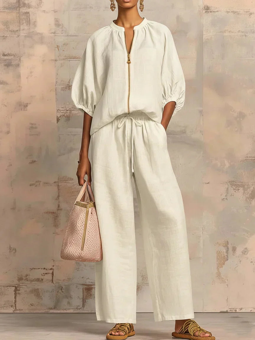 Alba - Conjunto de dos piezas: Camisa holgada y pantalón de corte ancho