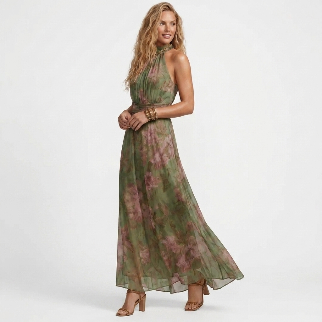 Theia - Vestido maxi floral verde
