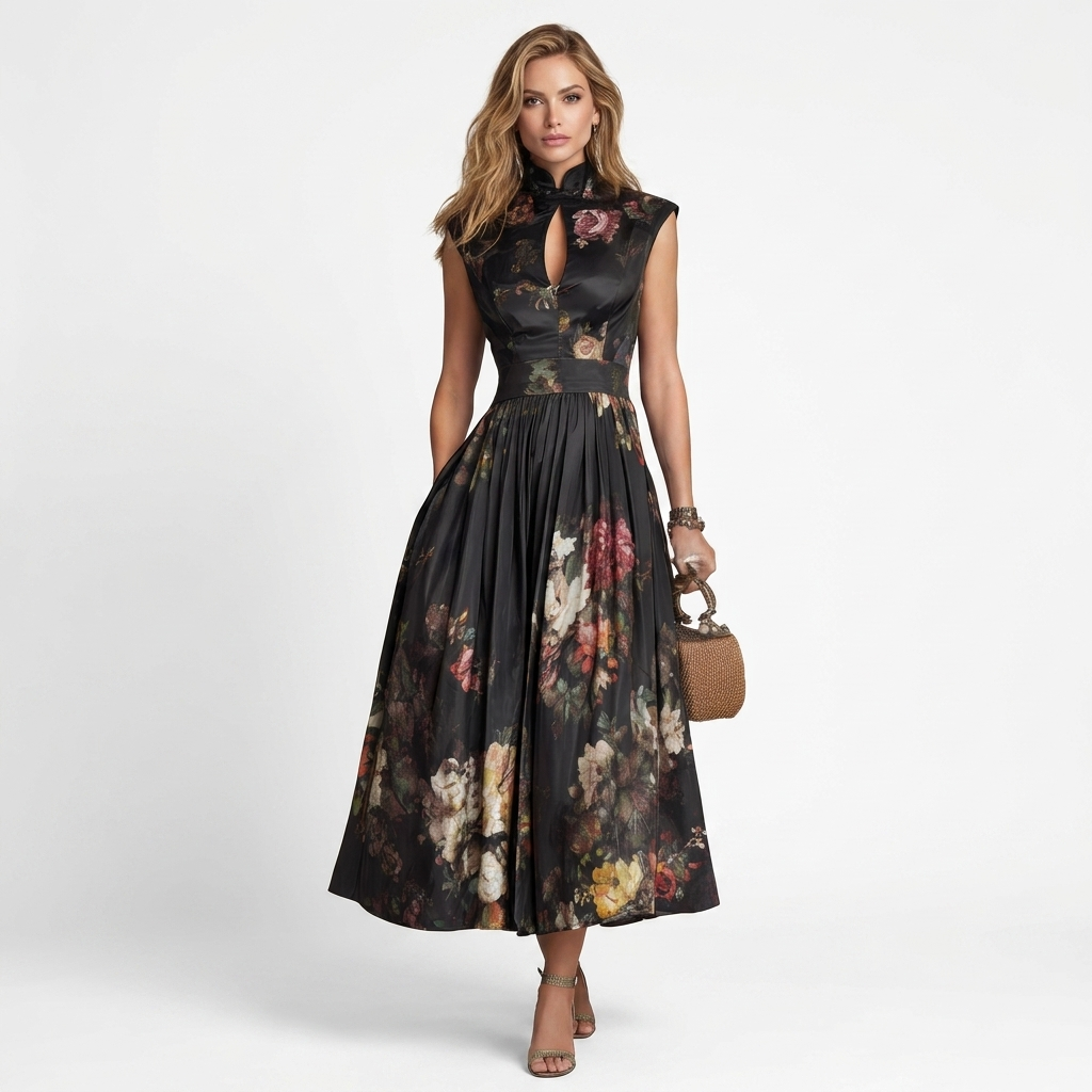 Sophia - Vestido Midi con diseño plisado floral