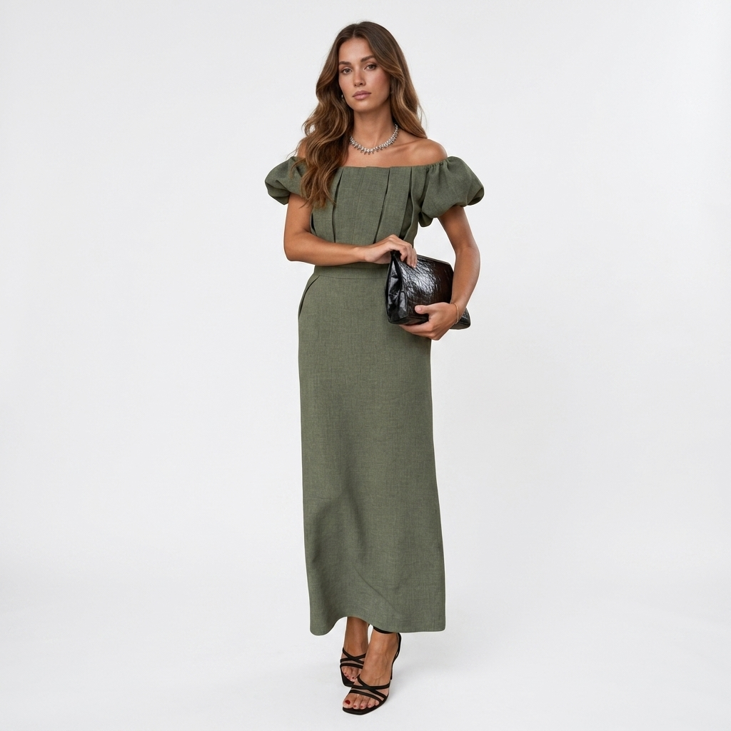 JASMINE | Vestido midi elegante con cintura marcada y estilo nocturno atemporal