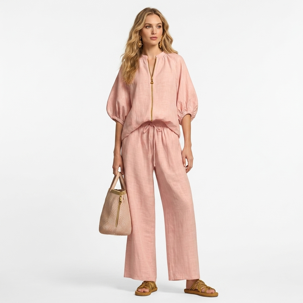 Alba - Conjunto de dos piezas: Camisa holgada y pantalón de corte ancho