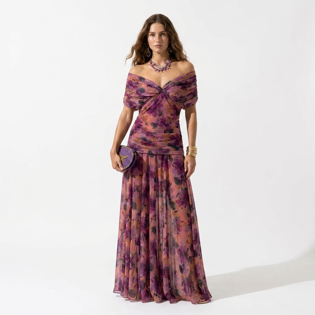 Xenia - Vestido largo elegante con escote en V
