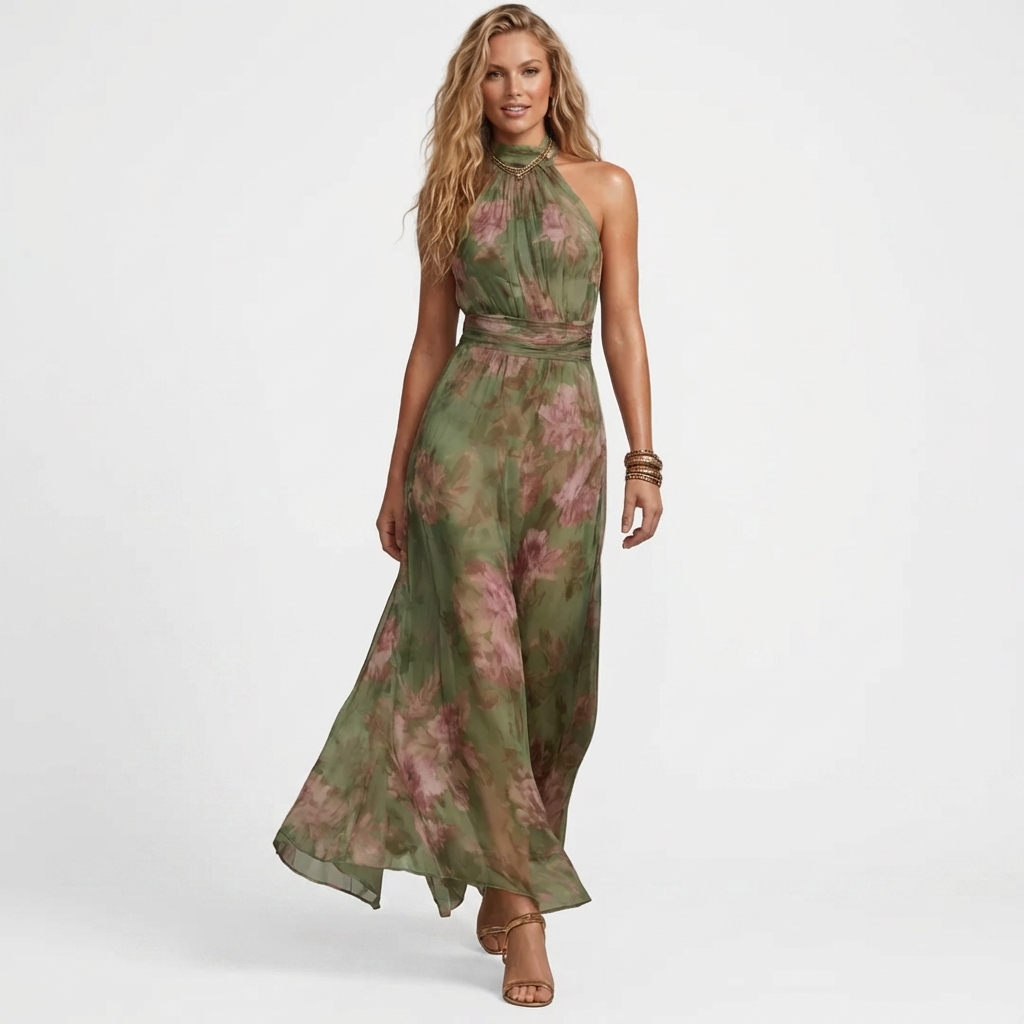 Theia - Vestido maxi floral verde