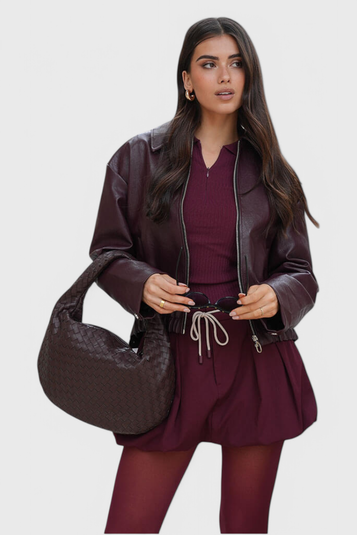 Bolso Mediano Morado Tejido con Detalle de Nudo