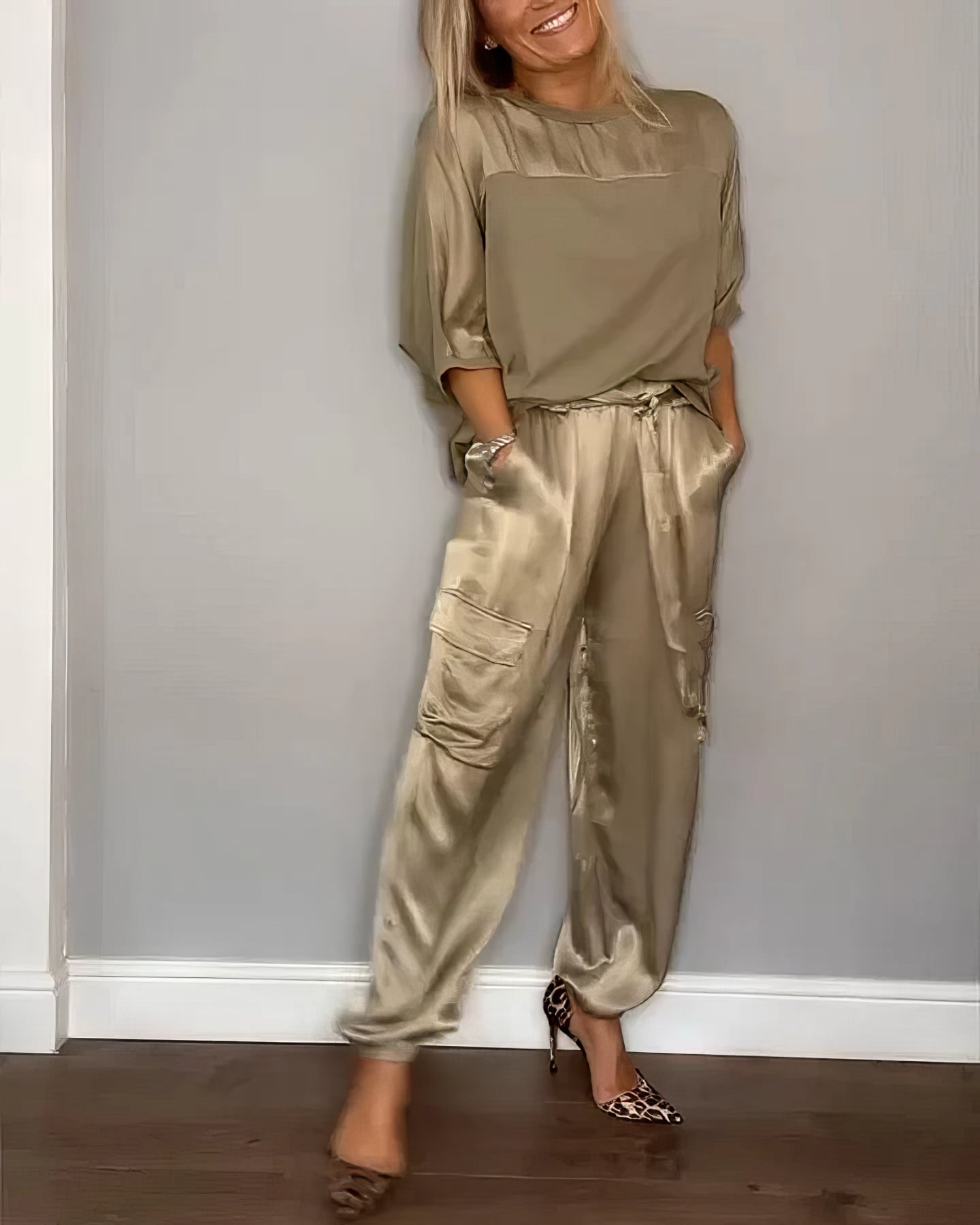 AMELIA | Conjunto de blusa de dos piezas y pantalón cargo Chic
