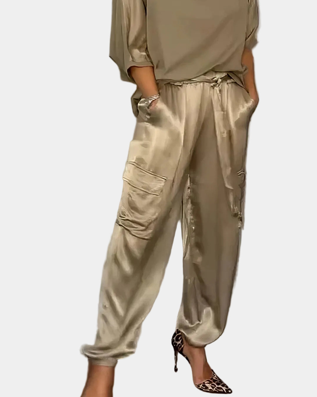 AMELIA | Conjunto de blusa de dos piezas y pantalón cargo Chic