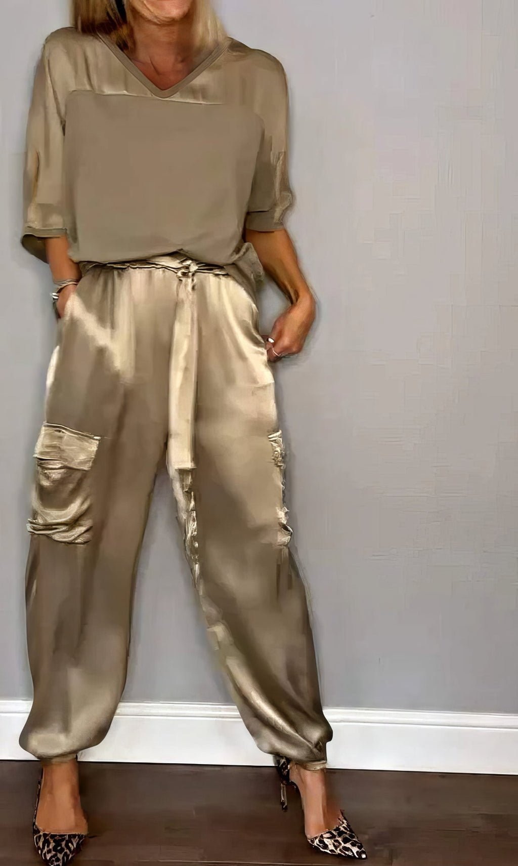 AMELIA | Conjunto de blusa de dos piezas y pantalón cargo Chic