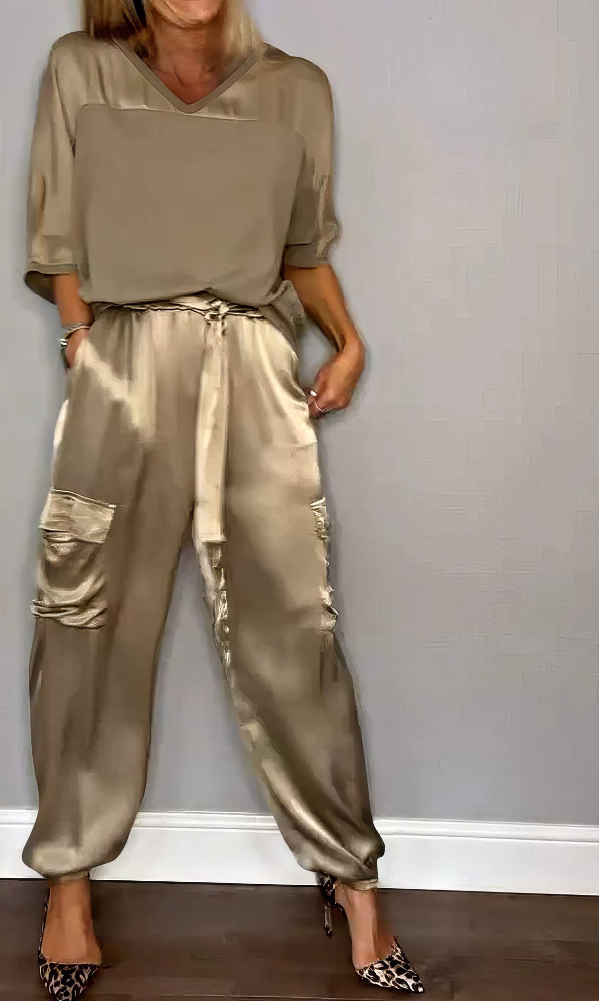 AMELIA | Conjunto de blusa de dos piezas y pantalón cargo Chic