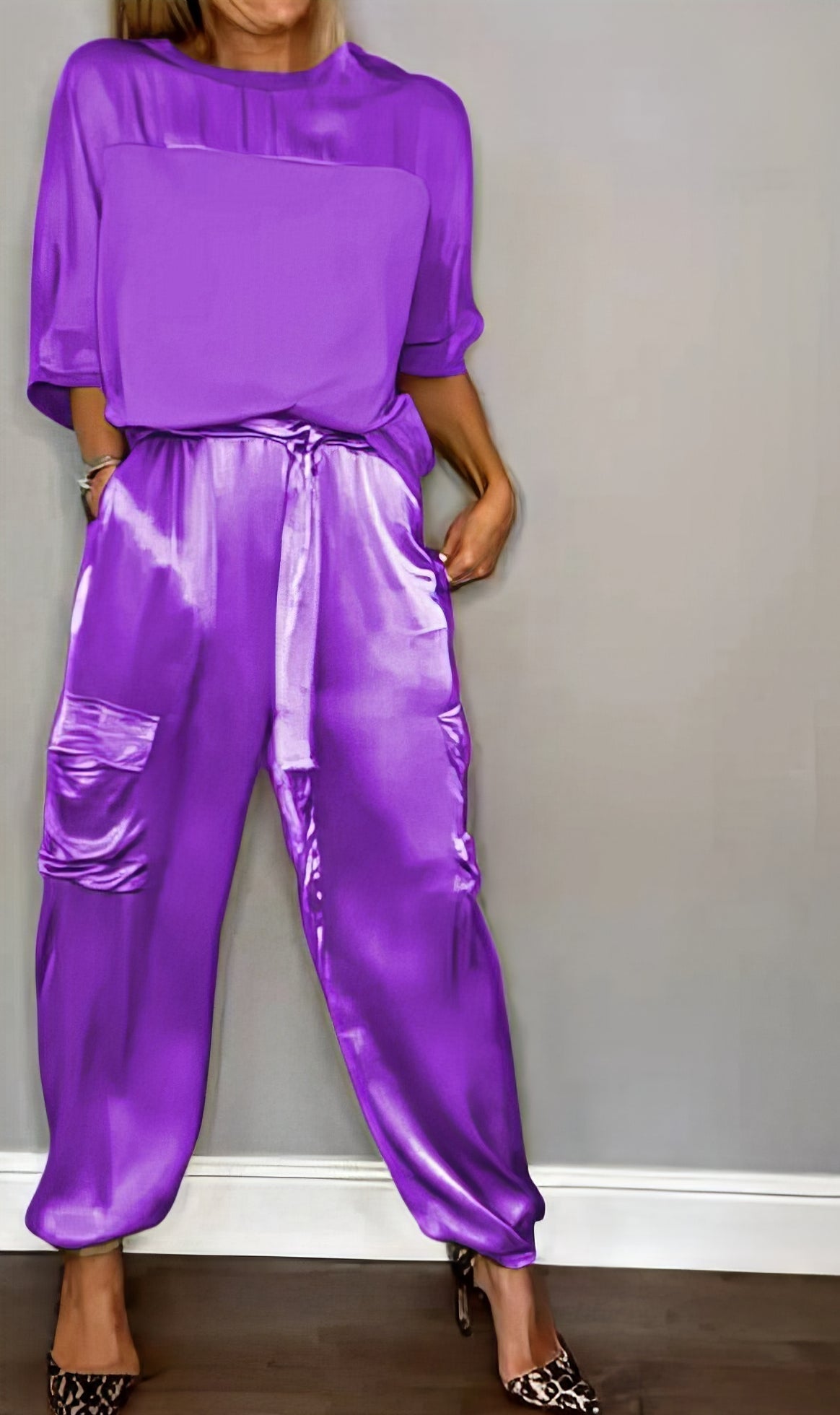 AMELIA | Conjunto de blusa de dos piezas y pantalón cargo Chic