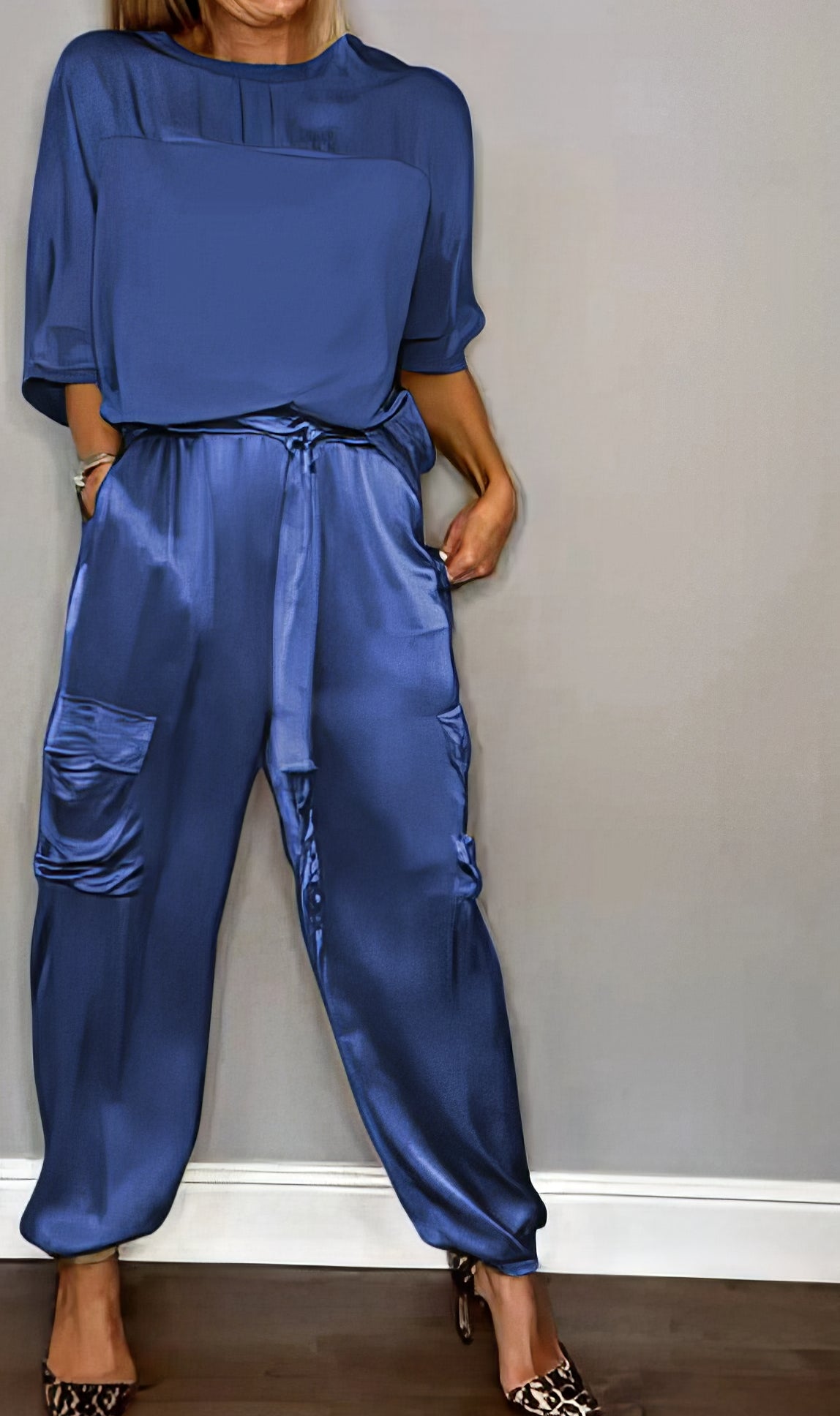 AMELIA | Conjunto de blusa de dos piezas y pantalón cargo Chic