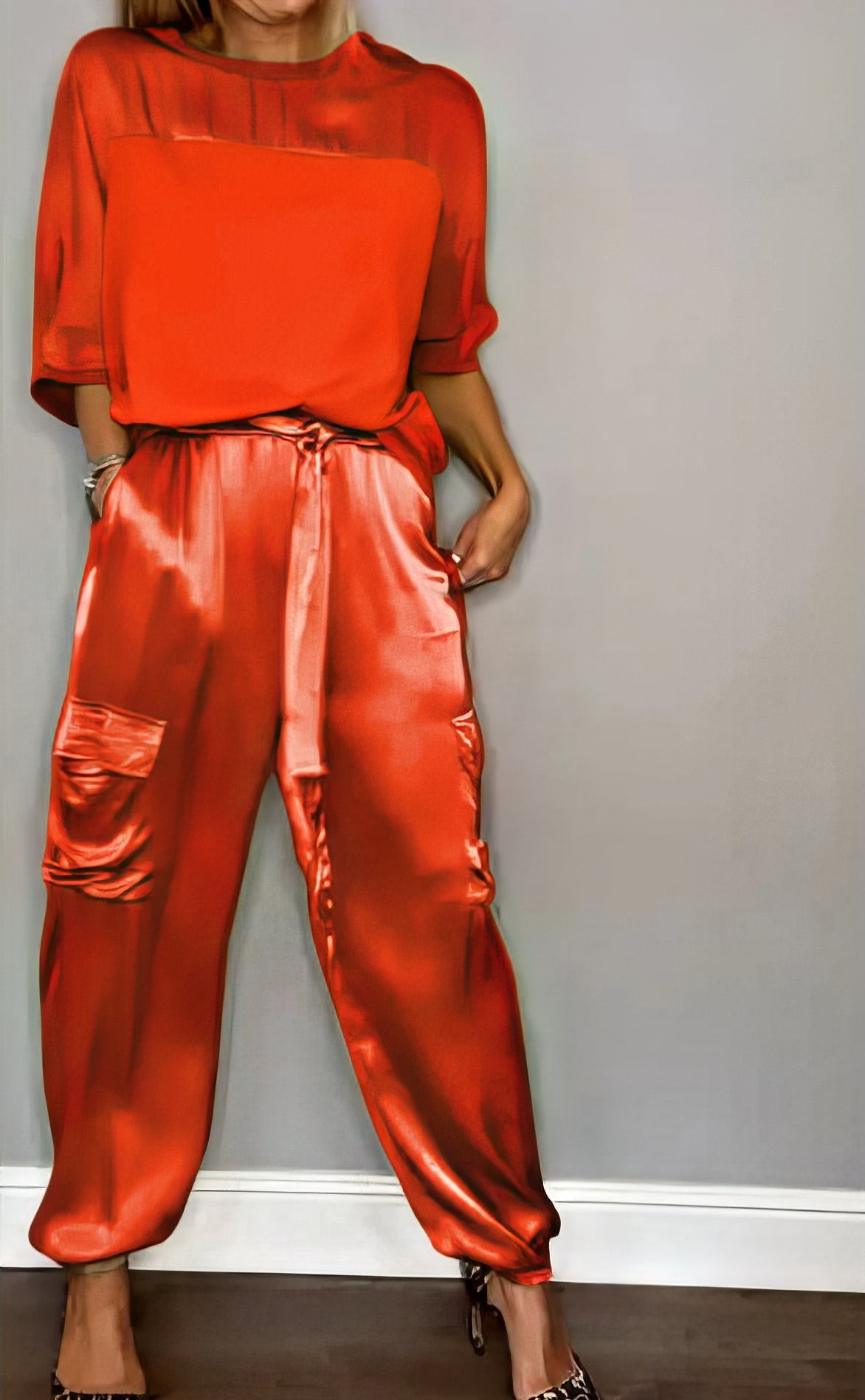 AMELIA | Conjunto de blusa de dos piezas y pantalón cargo Chic