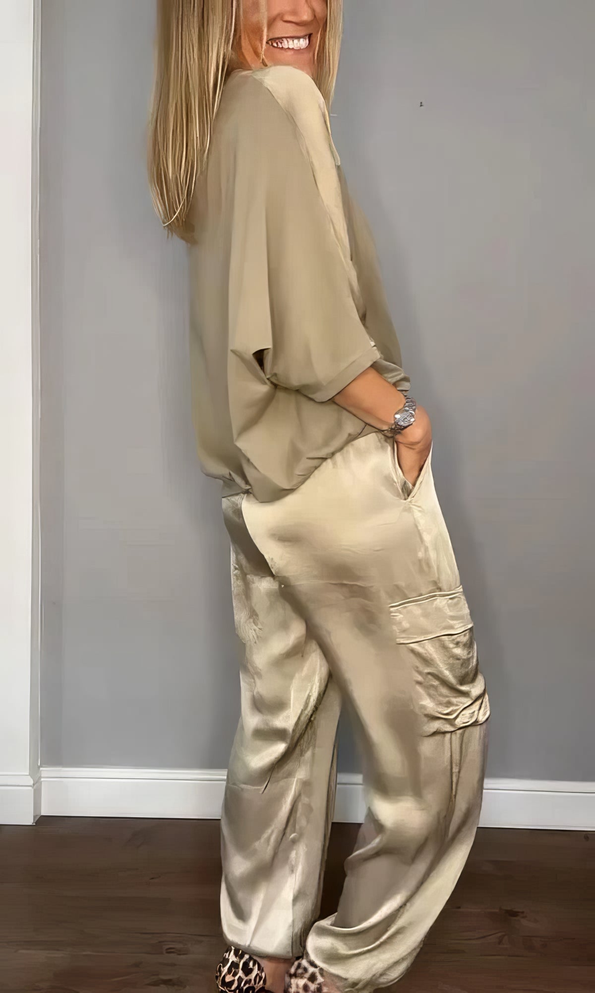 AMELIA | Conjunto de blusa de dos piezas y pantalón cargo Chic
