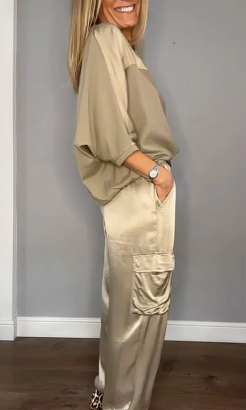 AMELIA | Conjunto de blusa de dos piezas y pantalón cargo Chic
