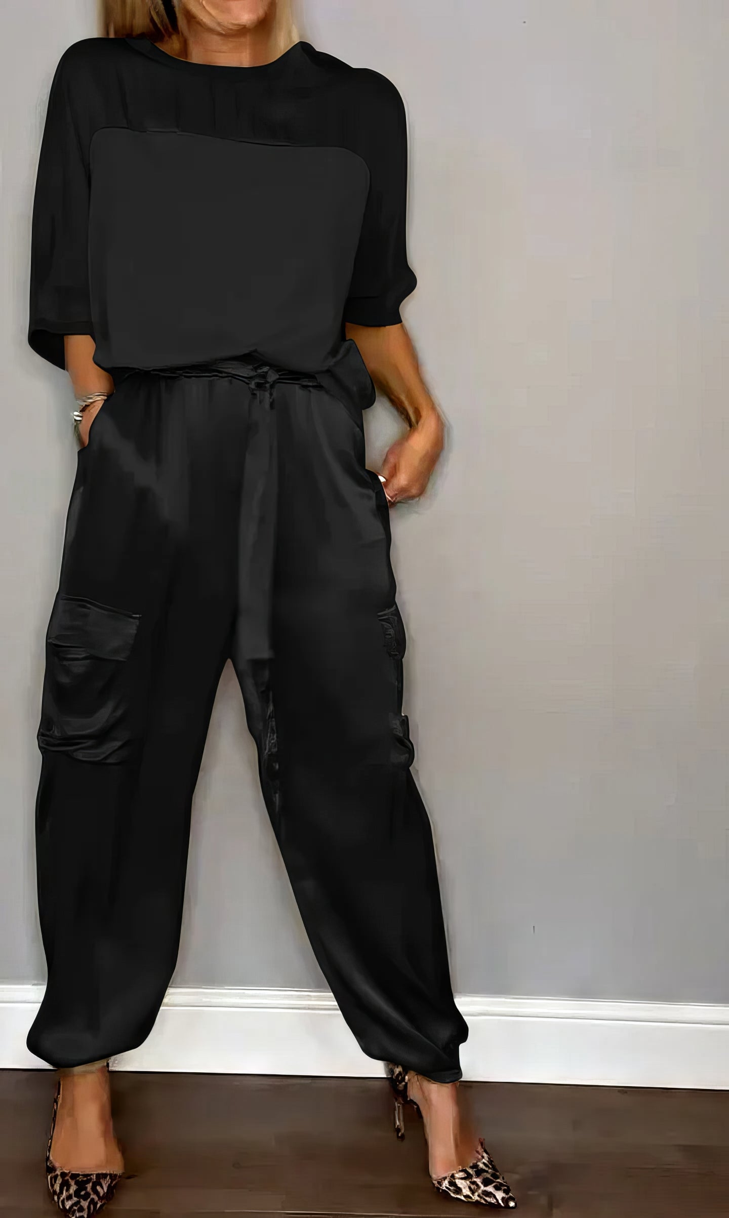 AMELIA | Conjunto de blusa de dos piezas y pantalón cargo Chic