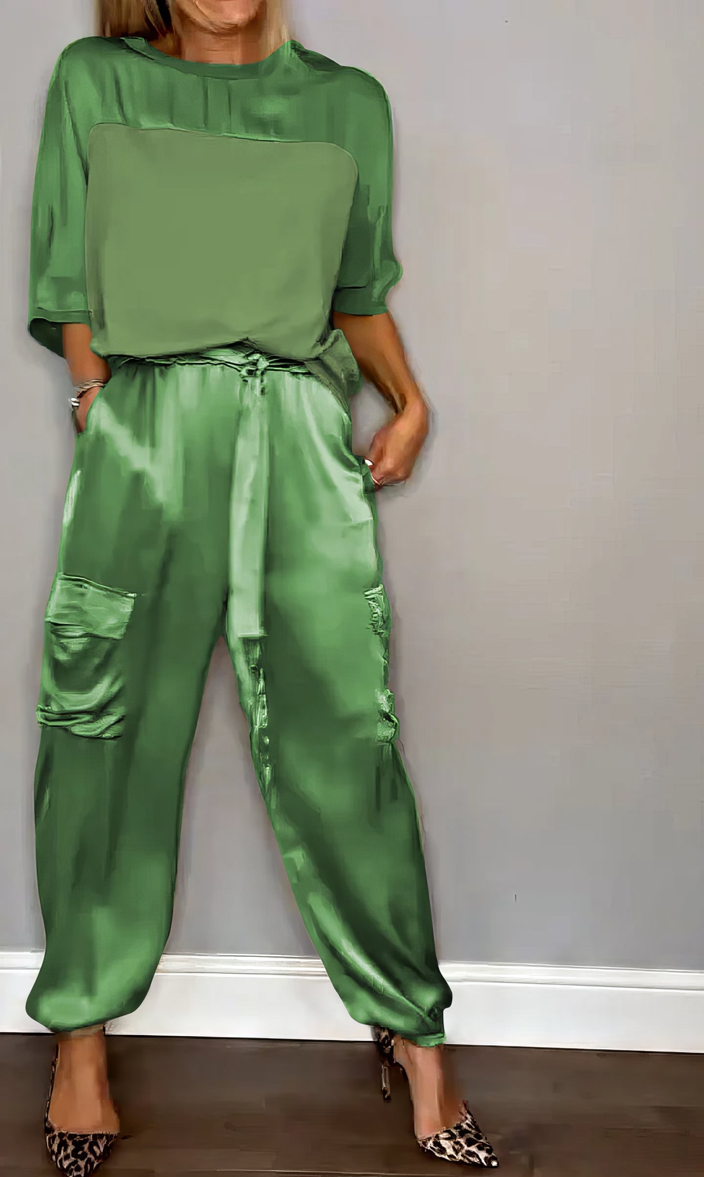 AMELIA | Conjunto de blusa de dos piezas y pantalón cargo Chic