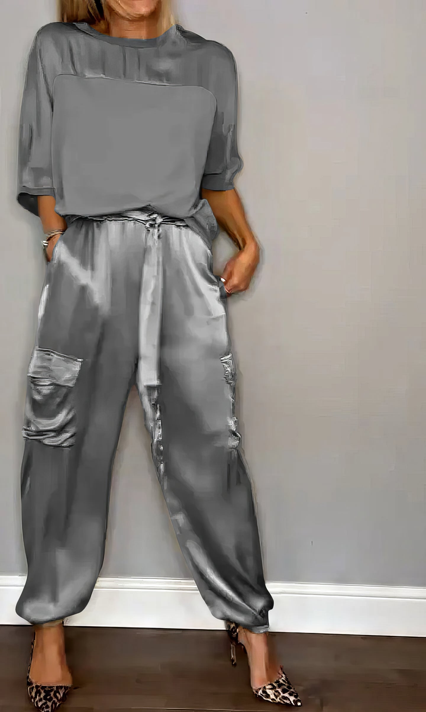 AMELIA | Conjunto de blusa de dos piezas y pantalón cargo Chic
