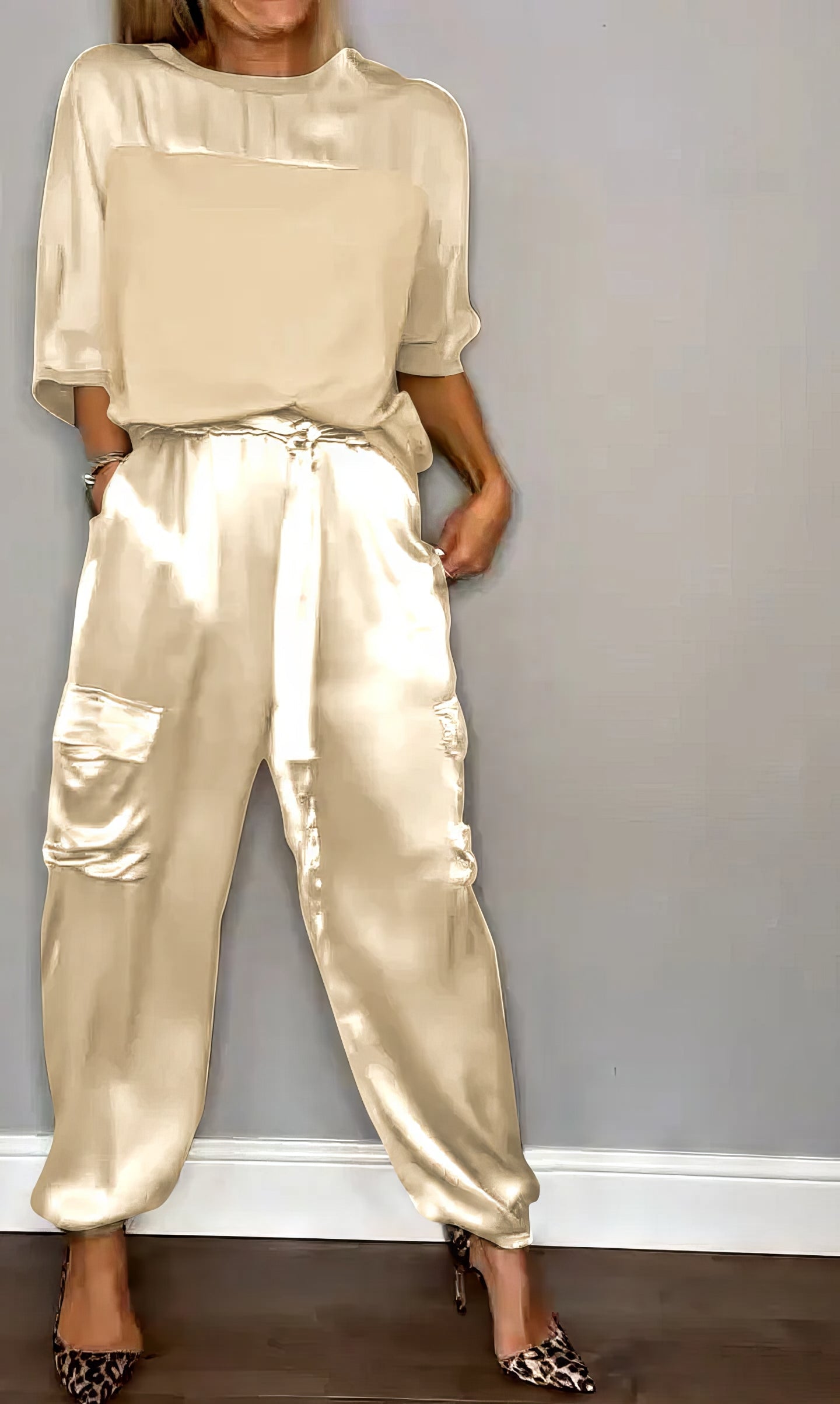 AMELIA | Conjunto de blusa de dos piezas y pantalón cargo Chic
