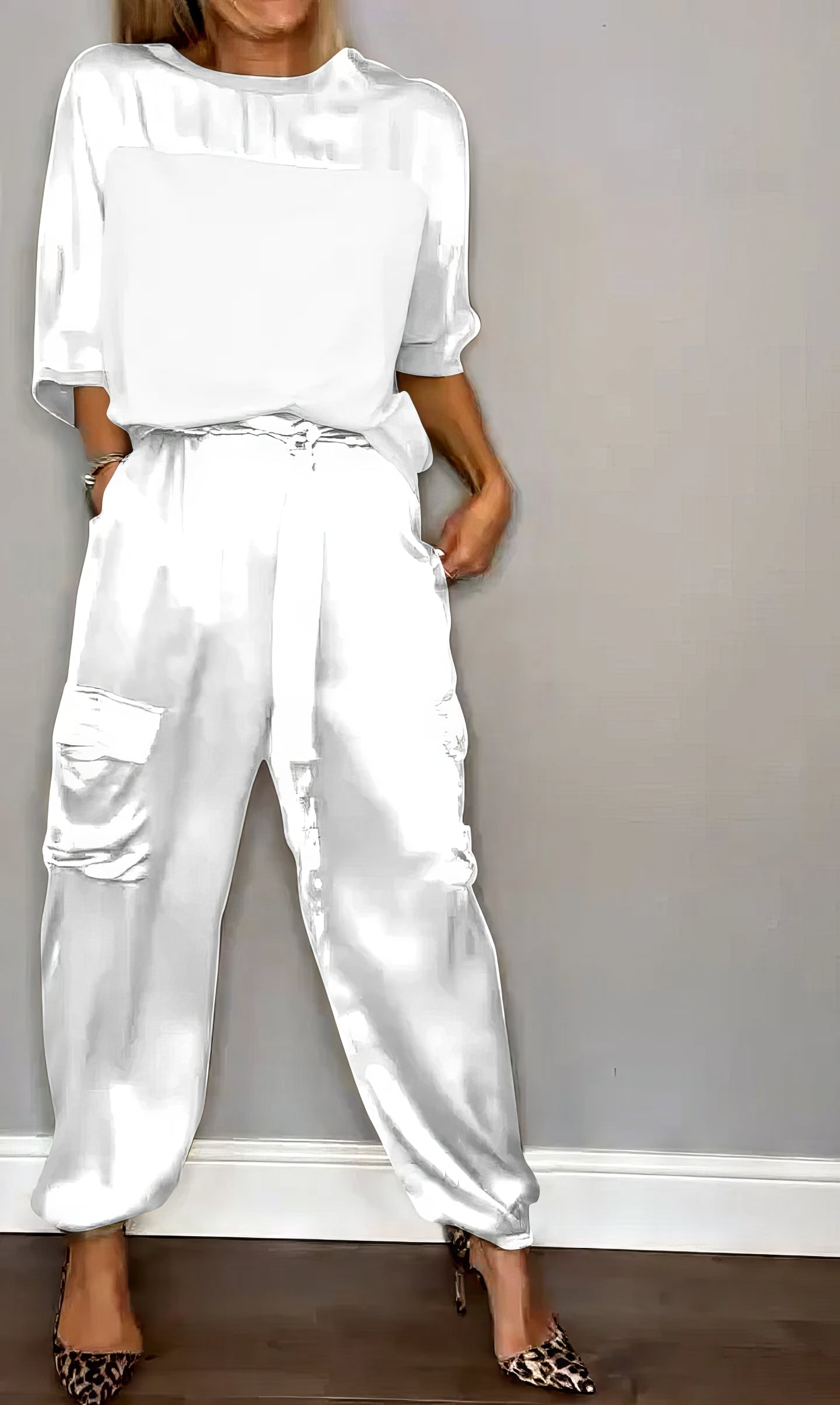 AMELIA | Conjunto de blusa de dos piezas y pantalón cargo Chic